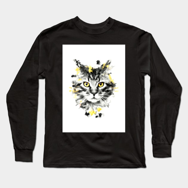 Cat with yellow eyes Long Sleeve T-Shirt by Voodoo Production